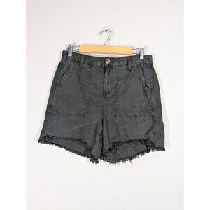 Aerie Shorts Women Size S Charcoal High Rise Linen Blend Raw Hem Boho
